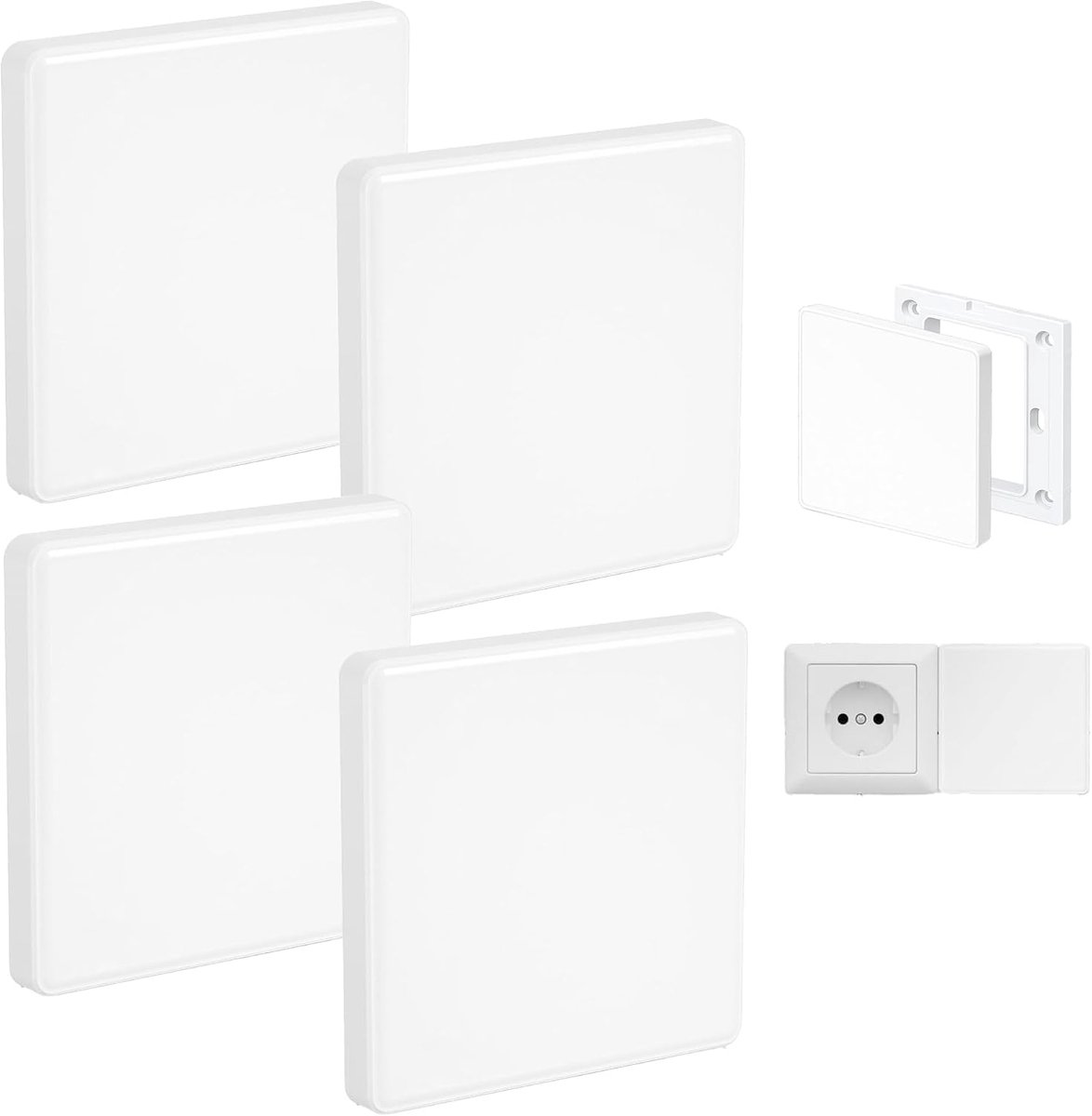 4 stuks inbouwafdekkingen, wandplaten, wandschakelaarplaat, 8,6 x 8,6 cm, van witte kunststof, voor ongebruikte stopcontacten of schakelaars (wit)