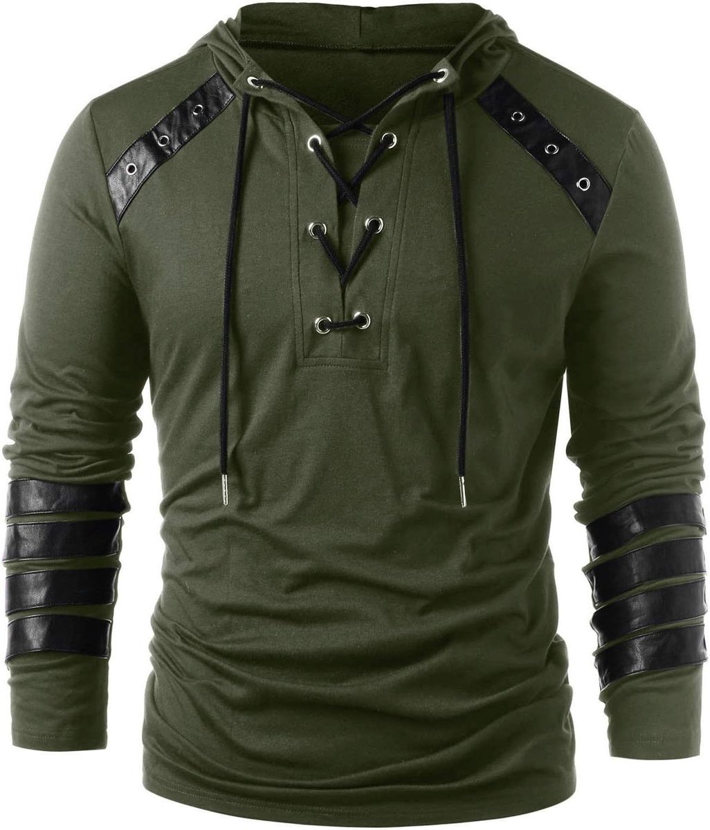 Gothic Steampunk Hoodie Middeleeuws Ridder Lange Mouwen Naden Leer Pantser Vintage Sweatshirt Trui