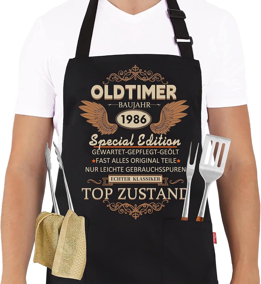 Grillschort 30e verjaardag man - keukenschort als geschenk voor de 30e verjaardag - zwart kookschort waterdicht met tekst: Oldtimer bouwjaar 1995 in topconditie - geschenk voor mannen voor de 30e
