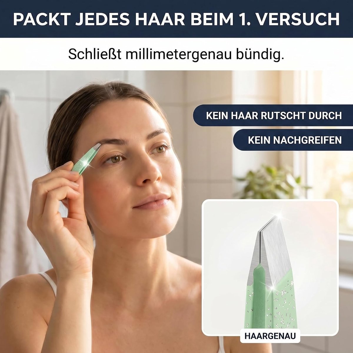 Haarnauwkeurige Pincet - Lichtgroen-Glitter - Handgeslepen Precisie Pincet - Voor Wenkbrauwen en Fijn Haar
