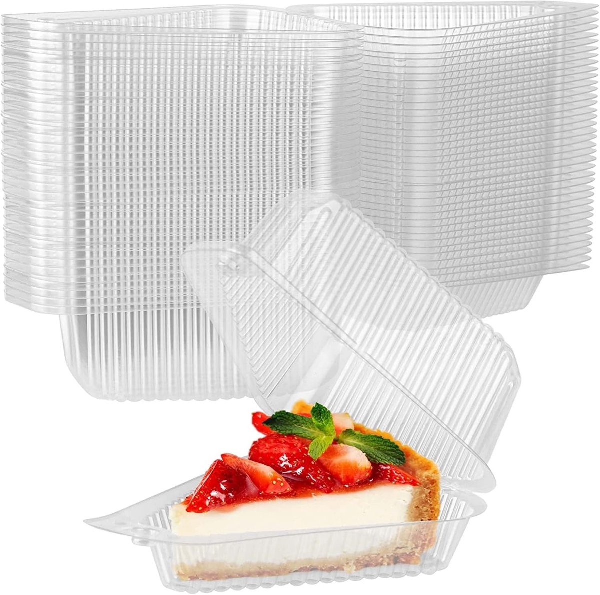 100 Stuks Cake Dozen, 13 cm x 7 cm, Aanpasbare Dozen voor Cheesecakes, Transparante Plastic Hinge Dozen met Deksel voor Salades en Sandwiches