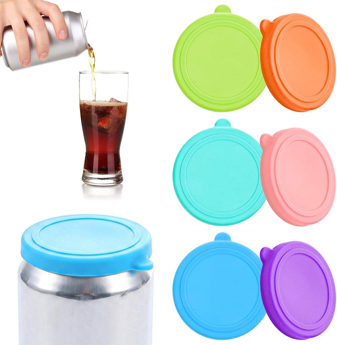 Herbruikbare siliconen deksels voor frisdrankblikjes - 6 stuks, ideaal voor sap, bier en cola, perfect voor het afsluiten van drankjes en het behouden van smaak