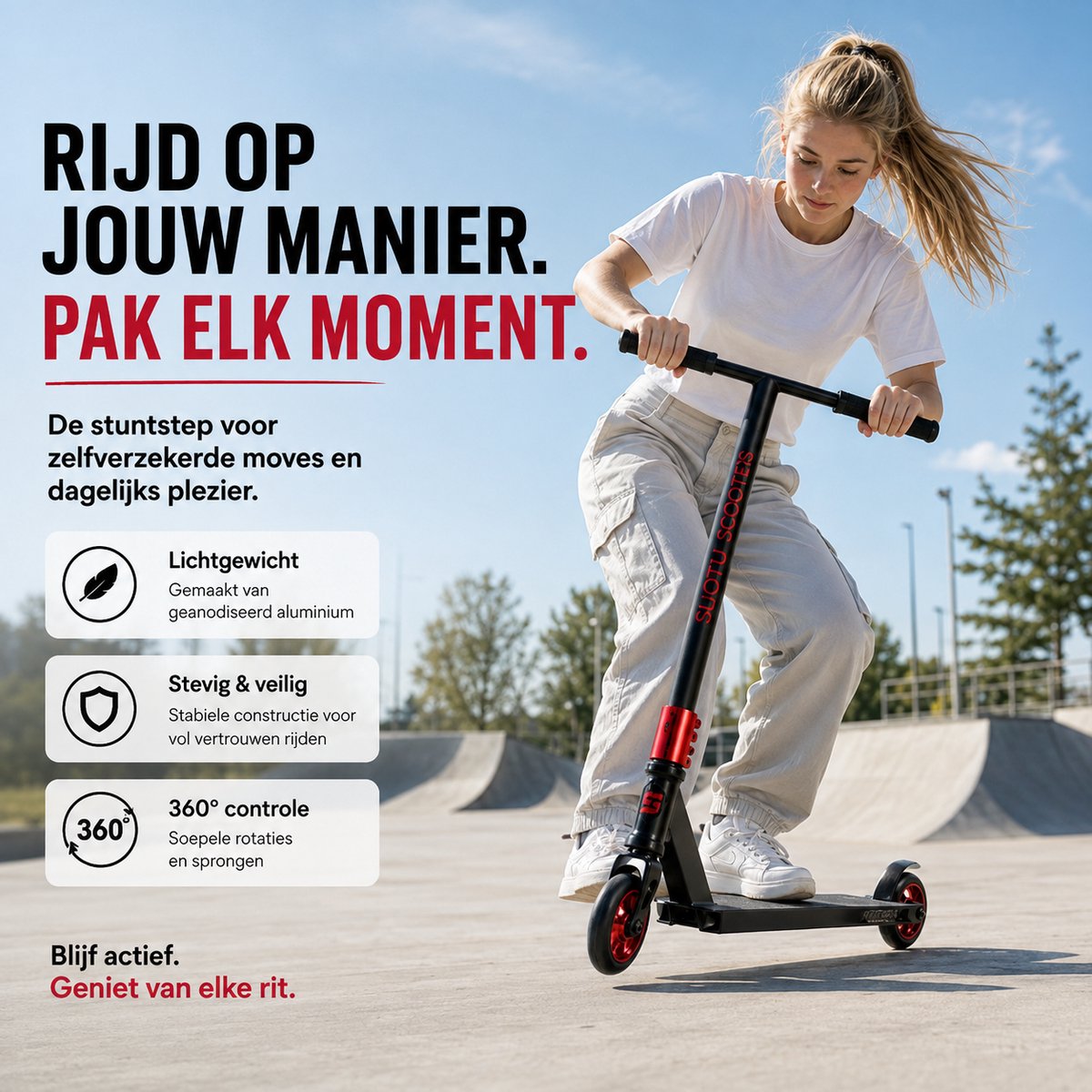 Suotu Stuntstep - Step - Kinderstep - Speelgoed Jongens/Meisjes - Maximale stuurhoogte: 78 cm - Aluminium - Buitenspeelgoed - Zwart/Rood — afbeelding 4
