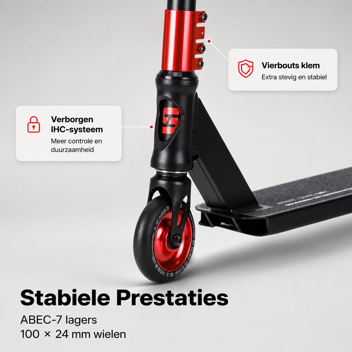 Suotu Stuntstep - Step - Kinderstep - Speelgoed Jongens/Meisjes - Maximale stuurhoogte: 78 cm - Aluminium - Buitenspeelgoed - Zwart/Rood — afbeelding 2