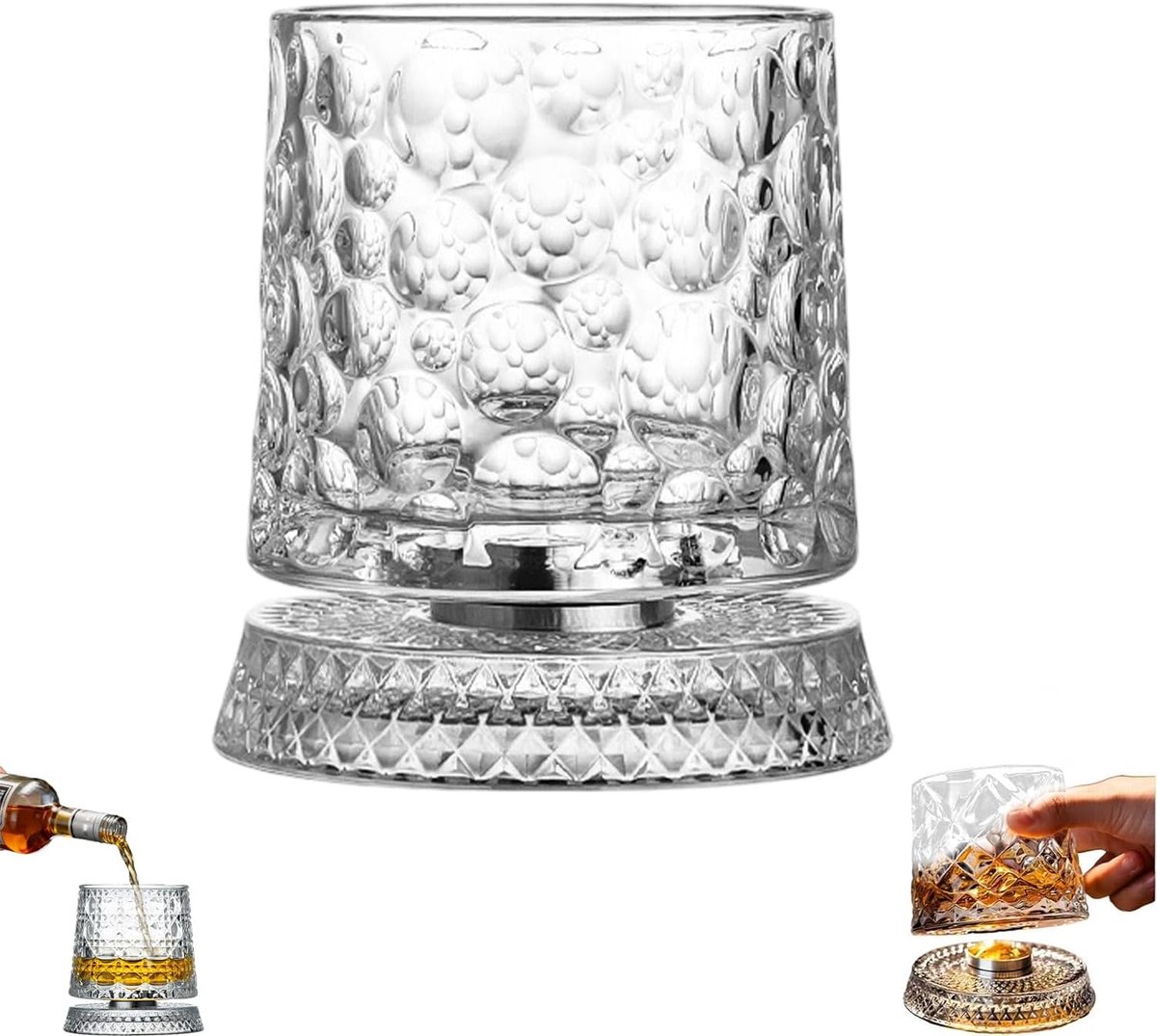 Casalora Whiskeyglas – 360° Draaiend Whiskyglas – Old Fashioned Tumbler met Roterende Bodem – Luxe Cadeau voor Bourbon, Scotch en Cocktailliefhebbers