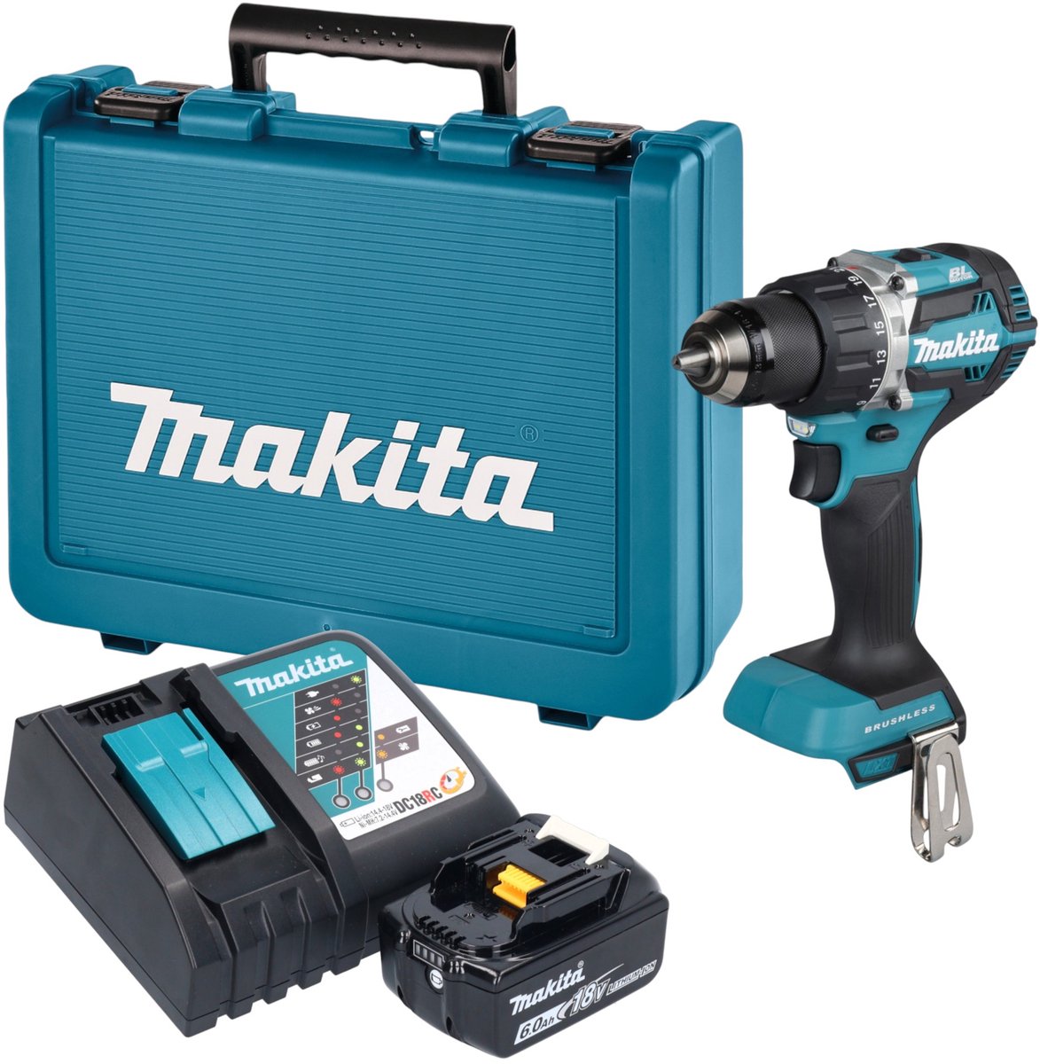 Makita DDF 484 RG1E accu-boorschroevendraaier 18 V 54 Nm borstelloos + 1x accu 6,0 Ah + oplader + koffer