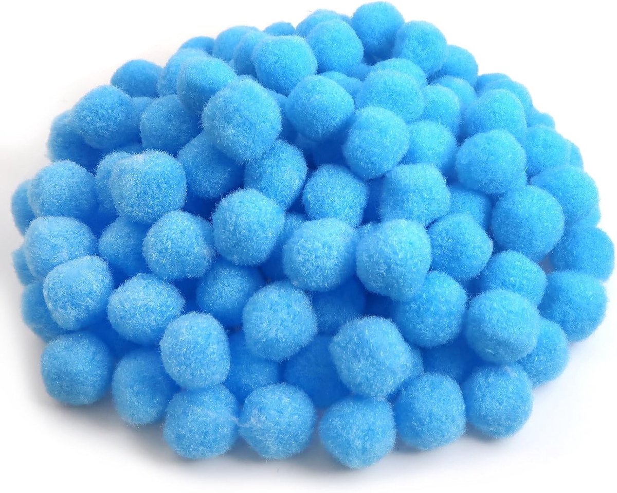 300 Stuks 25 mm Blauwe Pompoms - Fluffy Pluche Ballen voor Creatieve DIY Projecten en Ambachten