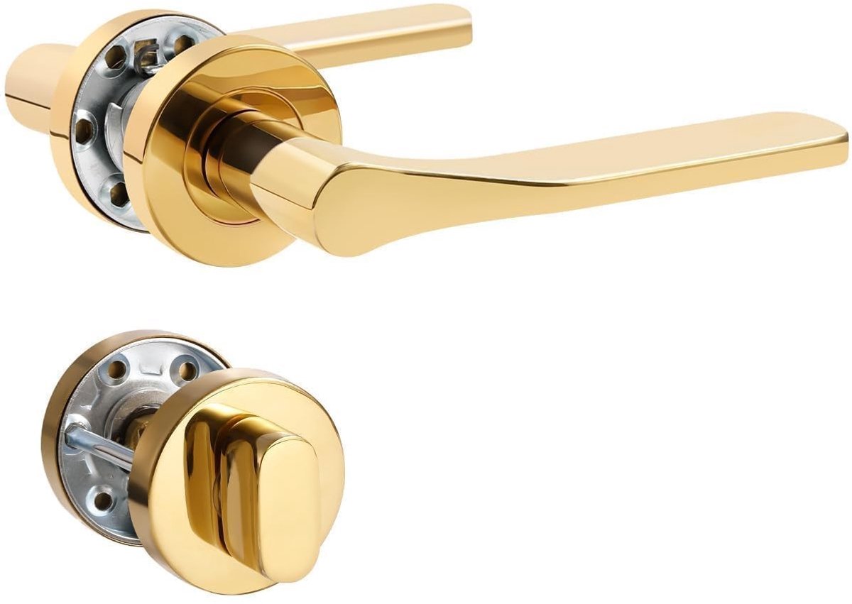 SolidKeus - PVD Gouden Deurgreep Set RVS Matt Geborsteld L-Vorm