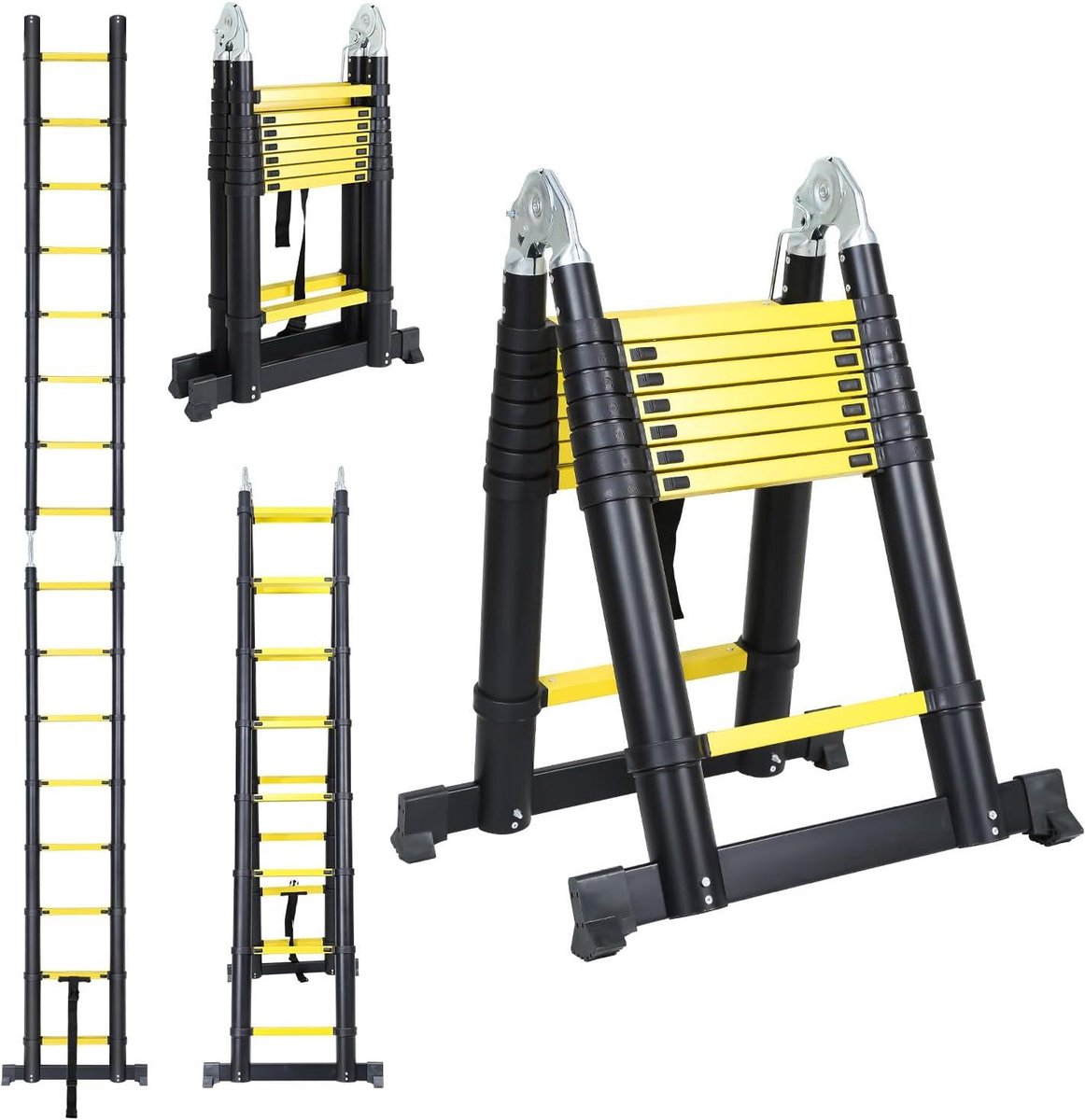 Telescopische Ladder - Opvouwbare Ladder - Veelzijdig Gebruik - Lichtgewicht Aluminium - 5 Meter Hoog - Zwart