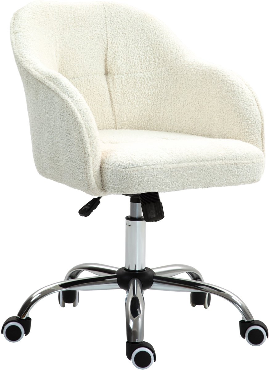 HOMCOM Bureaustoel Polyester, kunstleer 56L x 61B x 76-86H cm Roomwit