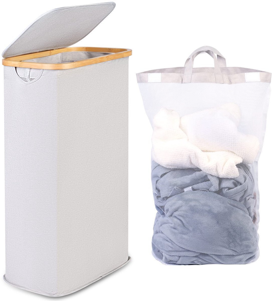 SolidKeus - Smalle Wasmand met Deksel 63L, Vouwbare Wasmand Lichtgroen