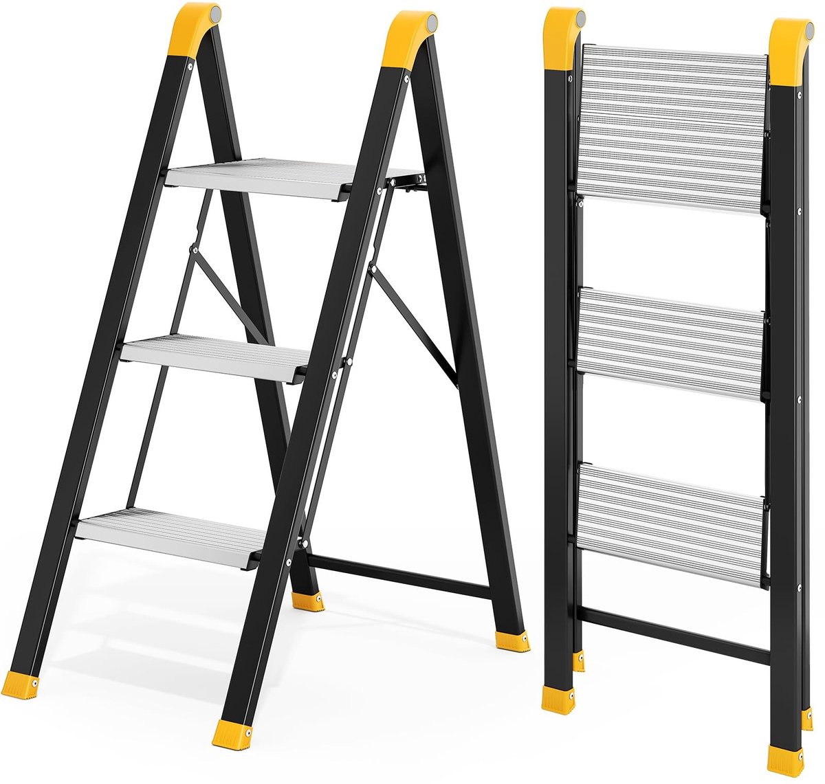 SolidKeus - Inklapbare Trapladder met 3 Treden en Antislip in Zwart