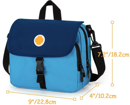 Epipen draagtas voor kinderen, geïsoleerde medicijnbenodigdheden tas met schouderriem voor 2 epipen, auvi-Q, spacer, flesjes, neusspray, astma-inhalator, allergie medicijnen reistas, blauw van Zorry. — afbeelding 4