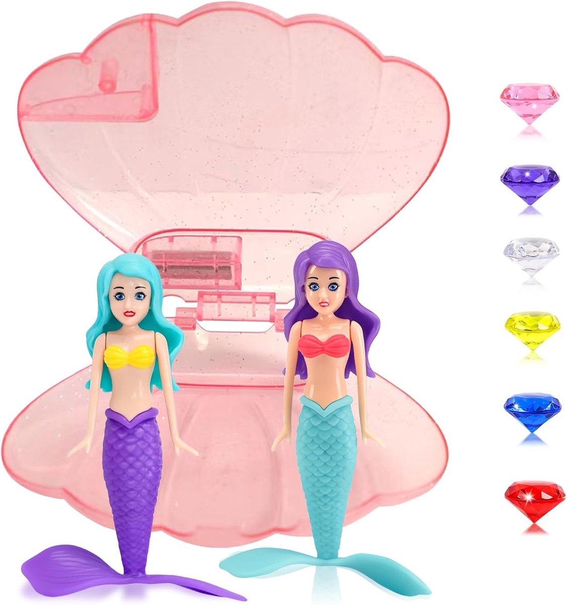 Mermaid Duik Speelgoed voor Kinderen - 2 Stuks met Roze Schelp, Onderwater Speelgoed voor Bad, Zwembad en Zwemtraining