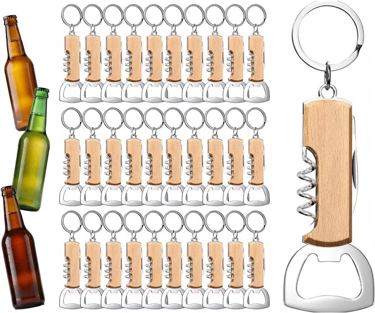 Multifunctionele flesopener van hout met handvat, perfect als cadeau voor mannen en bierliefhebbers, set van 30 stuks