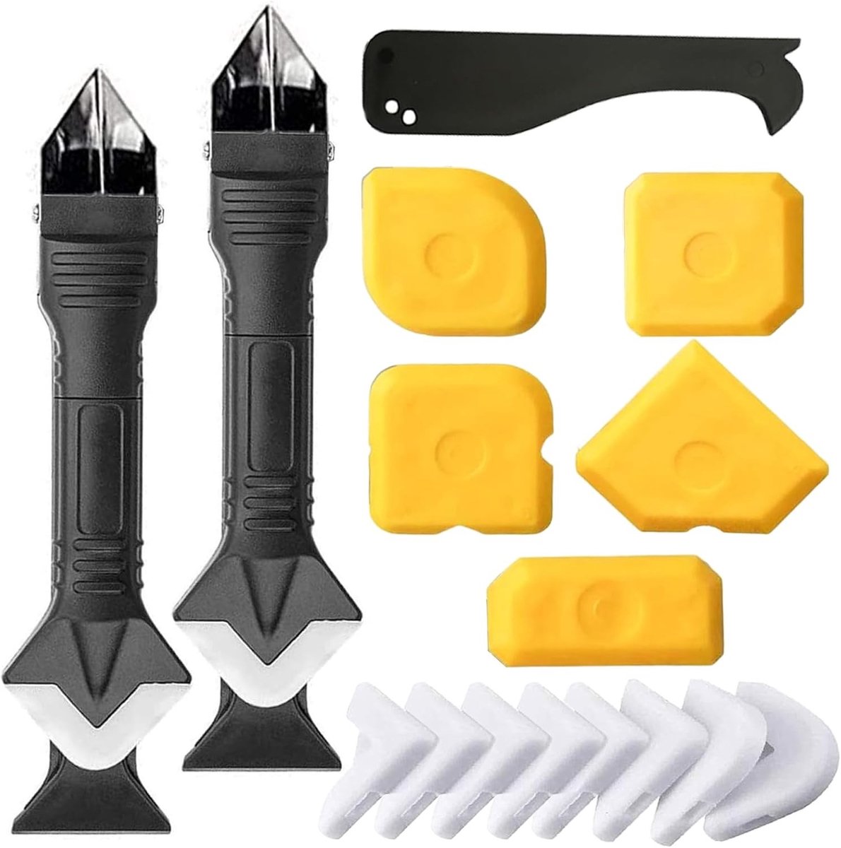 SnelShoppen - 18-delige Silicone Sealing Tool Set - 3-in-1 Kit met 10 Vervangpads en 5 Schrapers voor Keuken, Badkamer, Vloer, Gootsteen, Raam