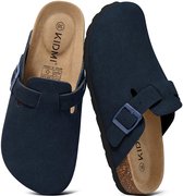 Sabots unisexes – Daim de vache – Pantoufles confortables – Sabots en bois – Bleu foncé - 40 - Convient pour une longueur de pied de 24,8 cm