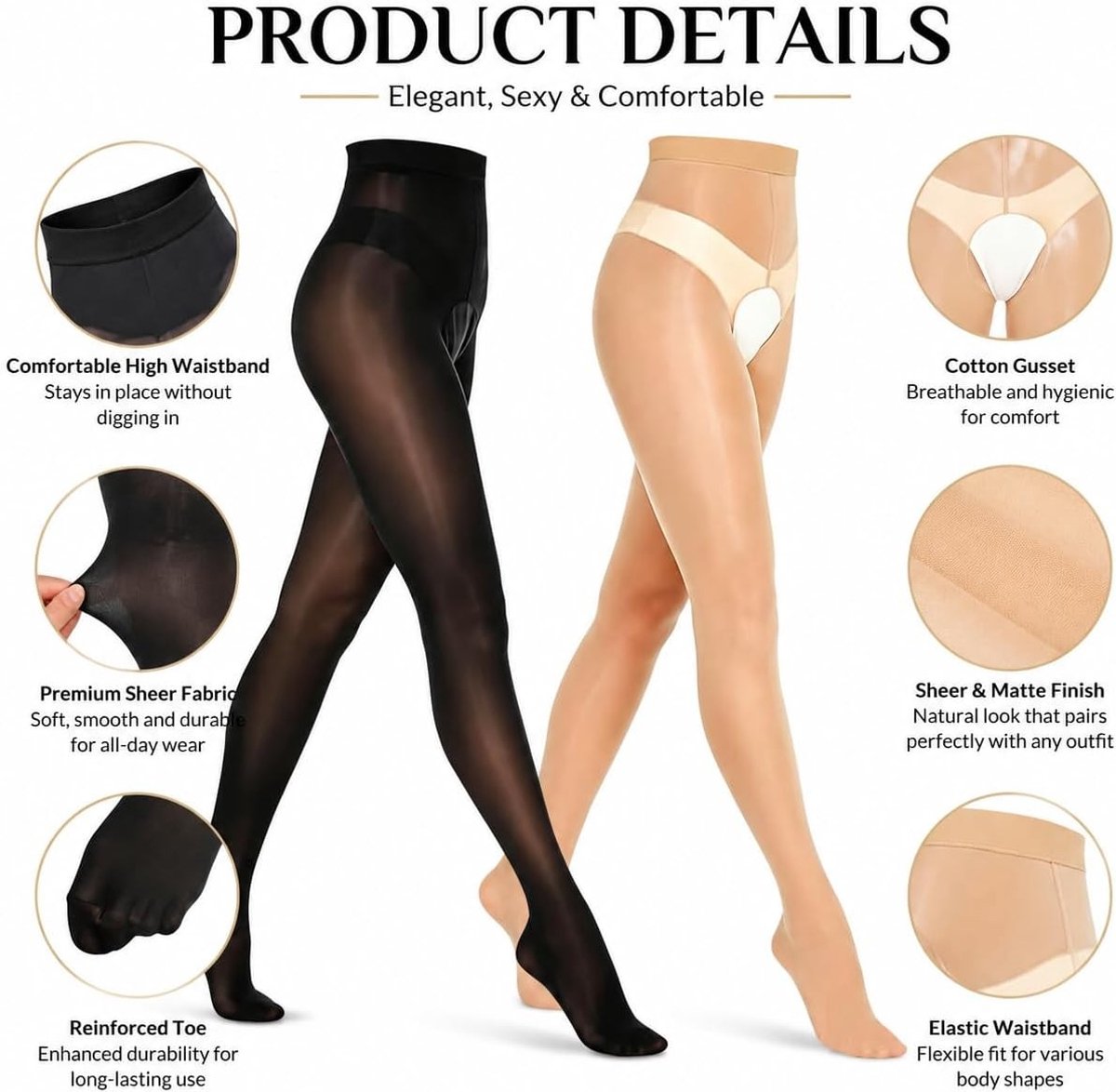 Glanzende en ademende strumpfhose voor dames – 2 stuks, S–L, zwart of huidkleur, perfect voor elke gelegenheid