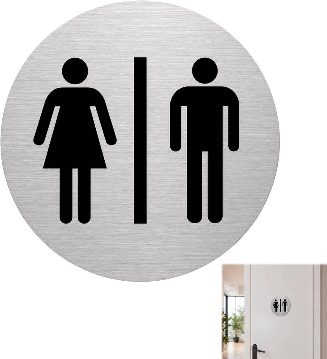Toiletbord voor Gasten WC - Zelfklevend Deurbordje voor Mannen en Vrouwen - 10 x 10 cm, 1 mm Dikte, Modern RVS Design, Ideaal voor Toiletten en Badkamers