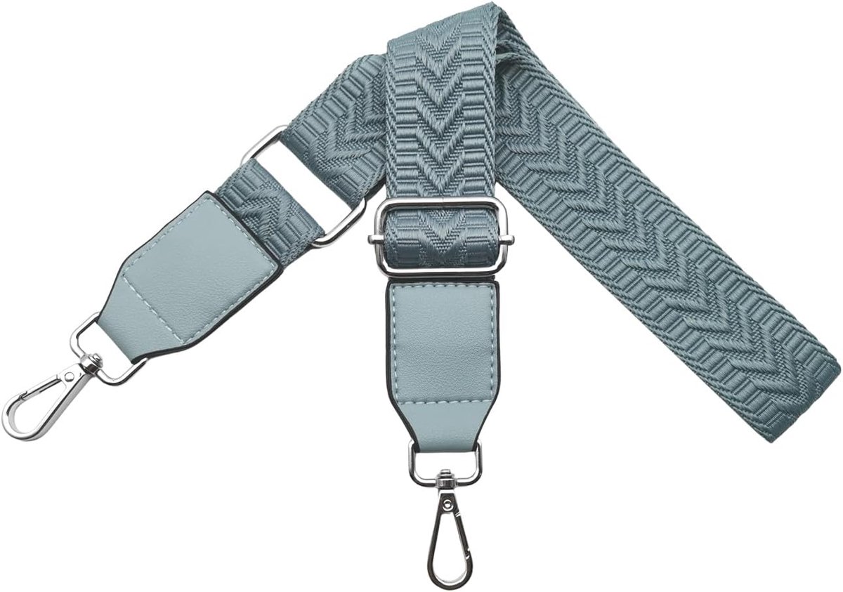 Tassriemen om te wisselen, schouderriem voor tassen, breedte 3,8 cm, met zilveren karabijnhaak, handtasriemen, leren schouderriem voor handtassen dames, schoudertas, nevelblauw, U2-16