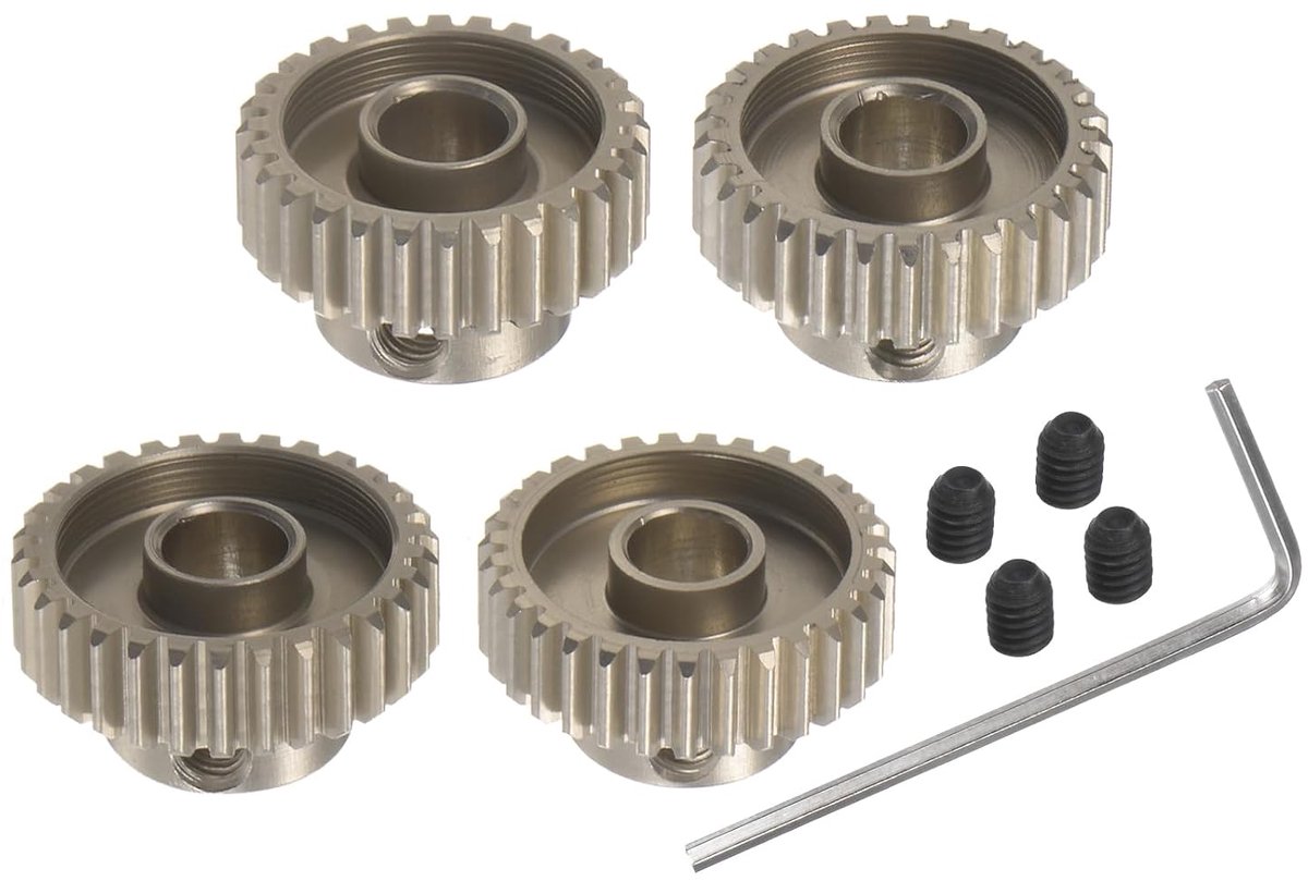 4 stuks 48DP tandwielset - [5 mm boring x 28T 29T 30T 31T geharde stalen tanden] motortandwielen voor RC-auto's, trucks, buggies, met inbussleutel
