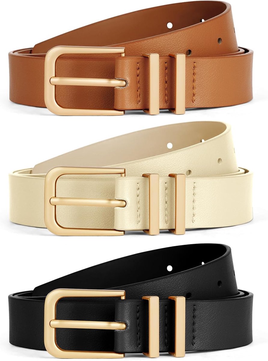 Riemen van leer, modieuze leren damesriem met gouden gesp, verstelbare sierlijsten, passend bij damesriem voor jurken, jeans, zwart, koffie en beige