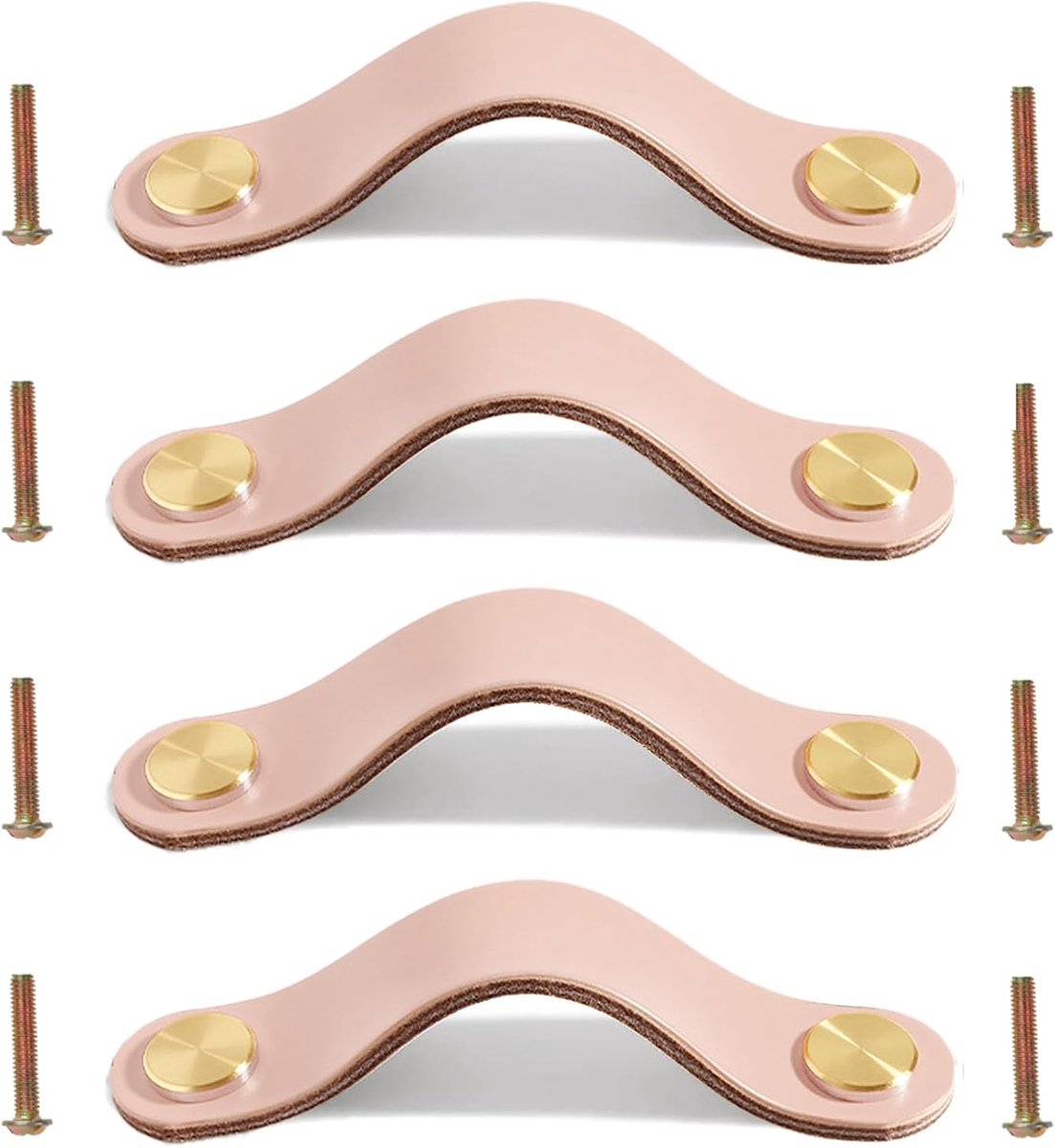 Handgrepen voor meubels, 4 stuks, meubelgrepen, leer, laden, knopen, kledingkast, handgrepen met schroeven voor lade, kastdeur, woondecoratie, 13,8 cm (roze, gatafstand: 128 mm)