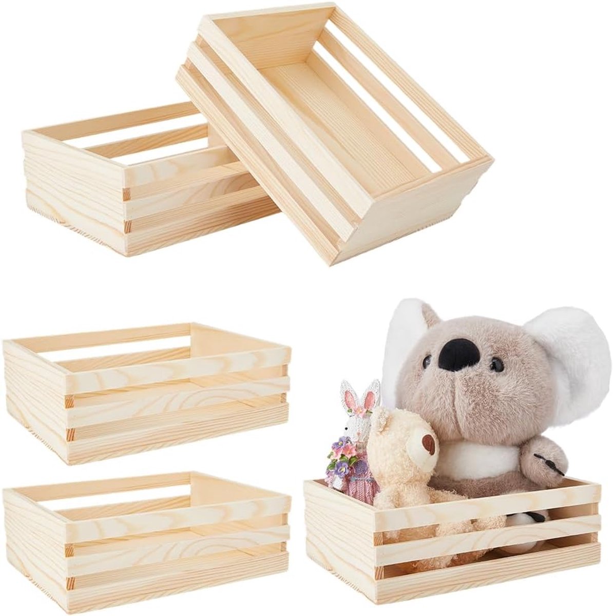 5 stuks houten kisten voor opslag, 21 x 14,8 cm, decoratieve houten kisten, onbehandelde houten box, landhuis, houten mand voor voorraadkast, organizer, opslag voor keuken, rustieke