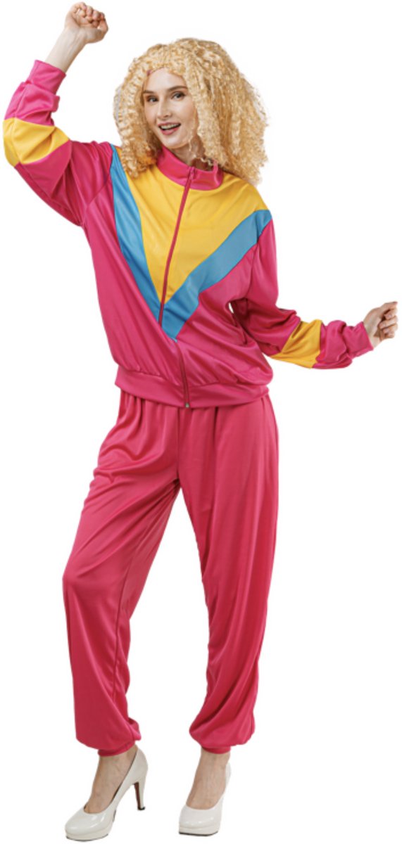Joya Party® 80's Trainingspak Dames Roze | Retro Verkleedkleding Vrouwen | Jaren 80 Outfit | Roze Trainingspak | Carnaval Outfit Vrouw | Fout Themafeest | Koppel Kostuum Halloween | Maat S/M