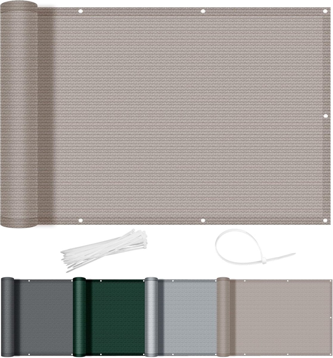 Balkonscherm 80x500cm in HDPE Balkonafdekking,Inkijkbescherming,Ondoorzichtig Balkonomranding Met Oogjes,Waterdicht, Windscherm,UV-bescherming,Voor Balkon,Tuin,Terras,Taupe