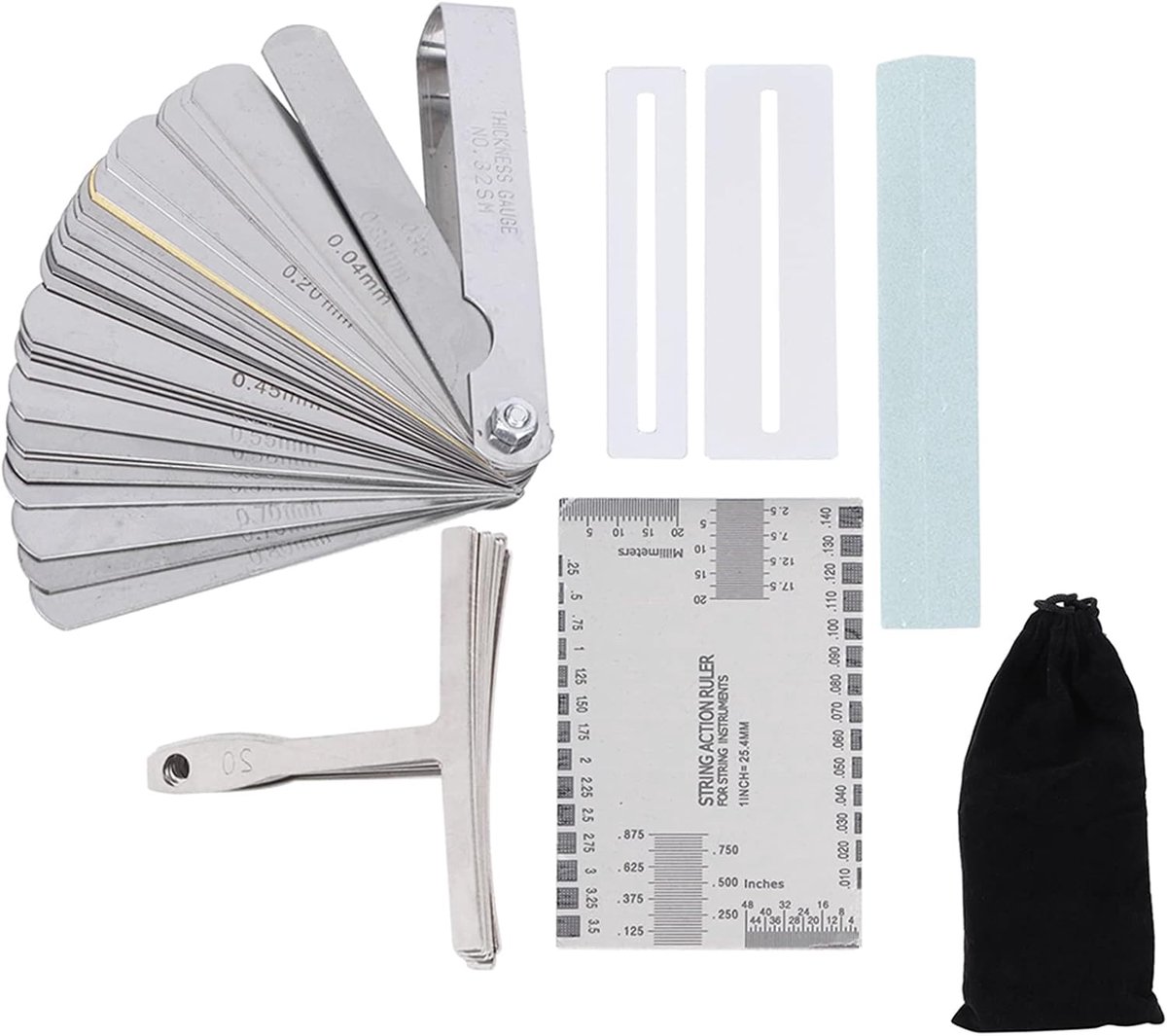 Tool Kit met Sander Radius Gauge String Action Ruler Fingerboard Protector is geschikt voor het meten en aanpassen van elektrische gitaar, bas, banjo