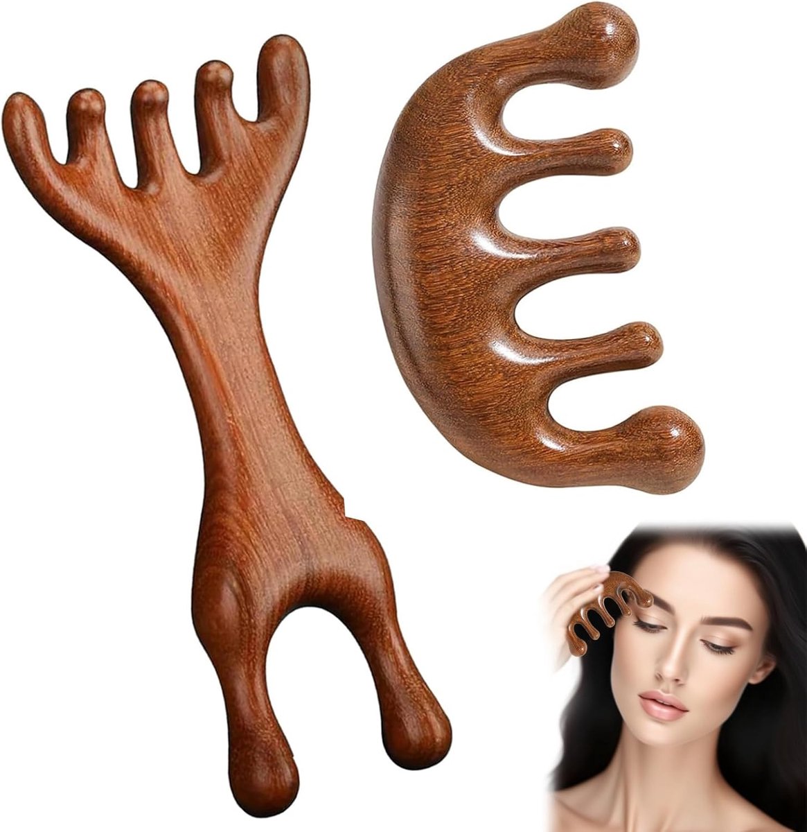 Massagekam voor hoofdhuid, kam, massagekam, massage-apparaat van hout, stimuleert de haargroei, voor ogen en hoofd, ontspannende Gua Sha