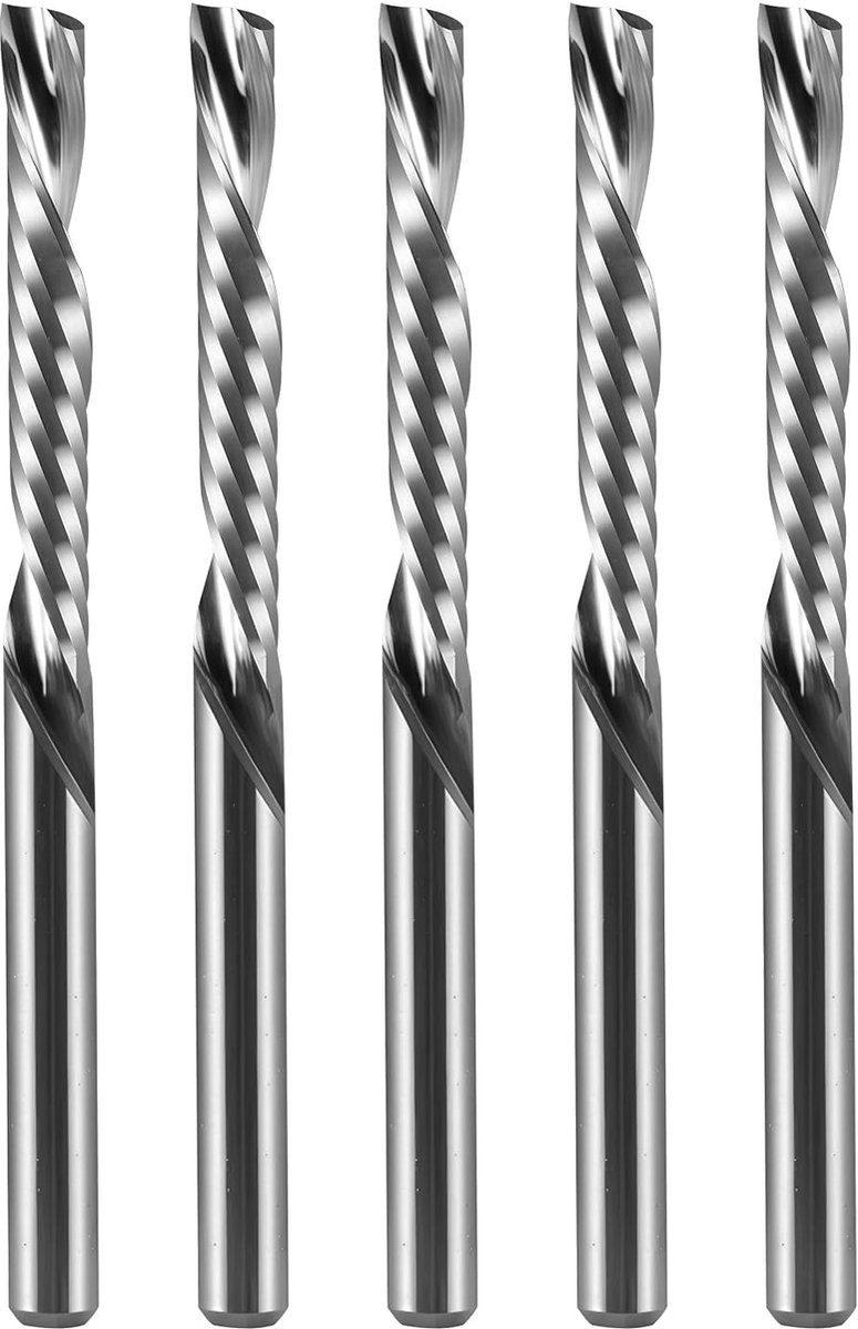 3,175 mm Zoll Down Cut freesers met enkel vleugel (O-flute) schachtfrezen, met 3,175 mm snijdiameter, 22 mm snijlengte voor acryl PVC MDF hout, 5 stuks