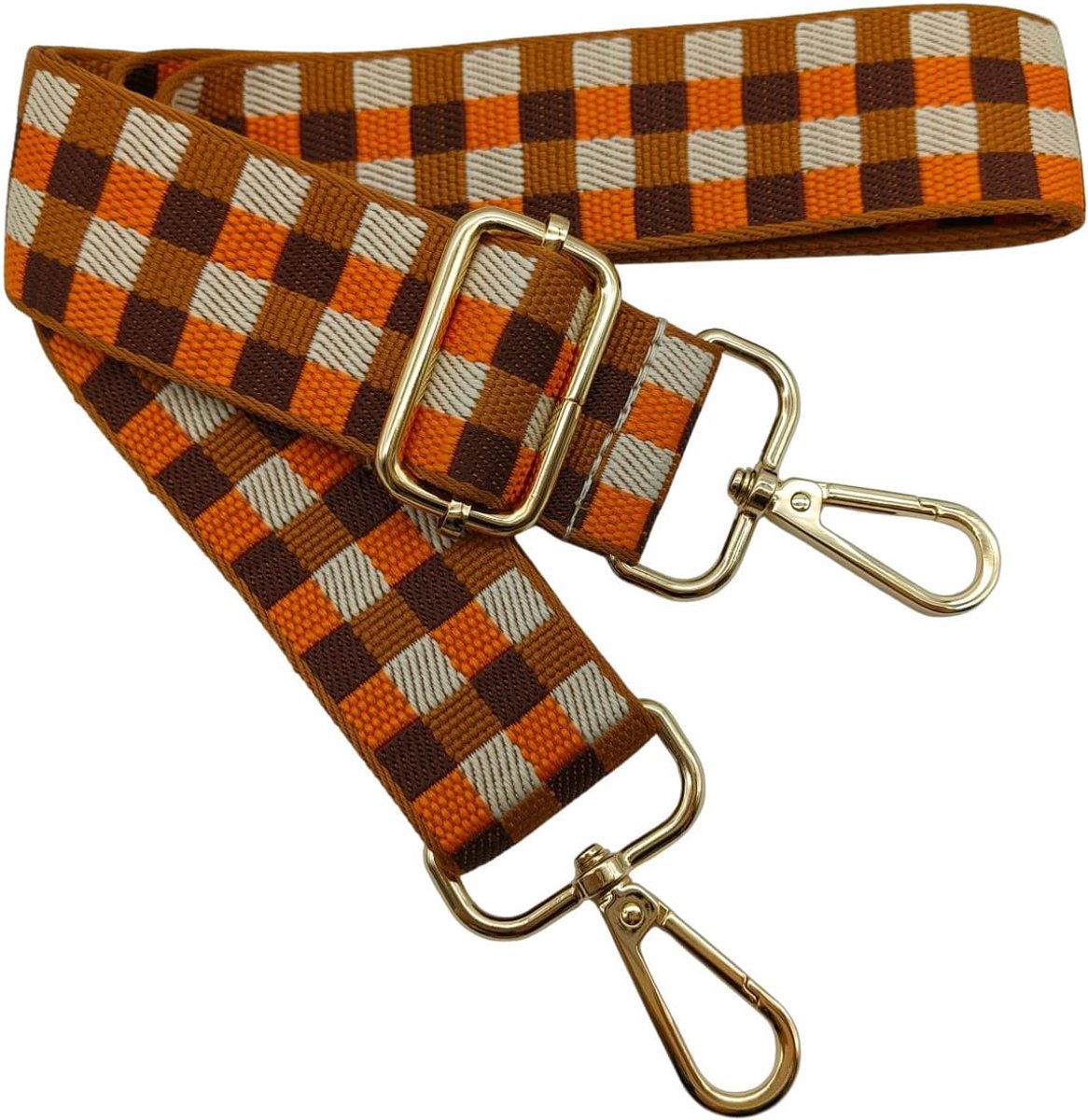 Kleurrijke schouderriem voor damestassen, curry bruin, 80-130 cm, tasriem met gouden karabijnhaak, duurzaam, voor crossbody-tas, gitaar, moderne tassen, accessoires, 3,8 cm, 1505