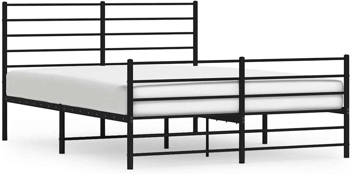 Stalen bed met hoofdeinde en voeteneinde, zwarte gepoedercoate structuur 120 x 190 cm, met geïntegreerde lattenbodem en onderste opbergruimte (26 cm), ideaal voor moderne slaapkamers