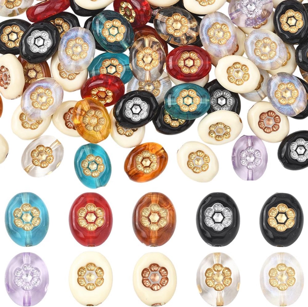 200 stuks 10 kleuren Tsjechische bloem kralen Tsjechische acryl kralen bulk geassorteerde vintage ondoorzichtige transparante bohemen esthetische bloempatroon losse spacer voor sieraden