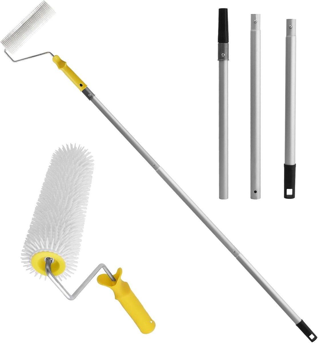 Stekelrol, 23 cm, ontluchtingsroller met 3 aluminium verbindingsstangen van 34 tot 141 cm, stekelroller compensatiemassa voor het ontluchten van vloercoatings