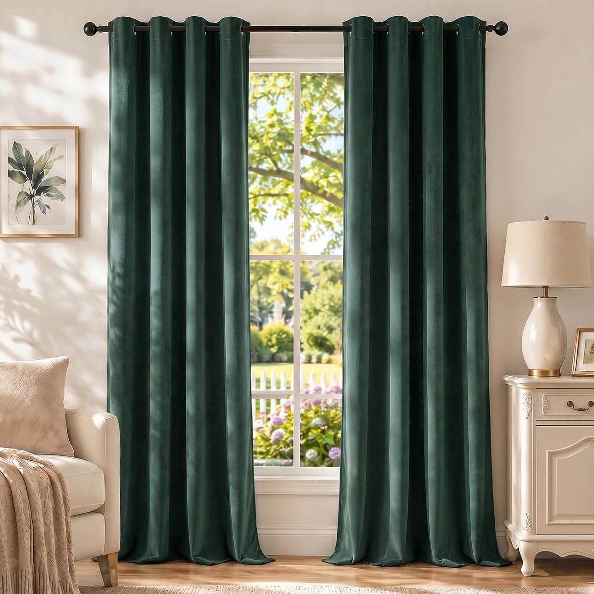 Gardinen Samt 2er Set, 100% Verdunklungsvorhänge, Thermovorhang Gegen Kälte Und Hitze, Vorhänge Blickdicht Schlafzimmer Wohnzimmer, Schallschutz Vorhang Mit Ösen, 140×300cm, Grün
