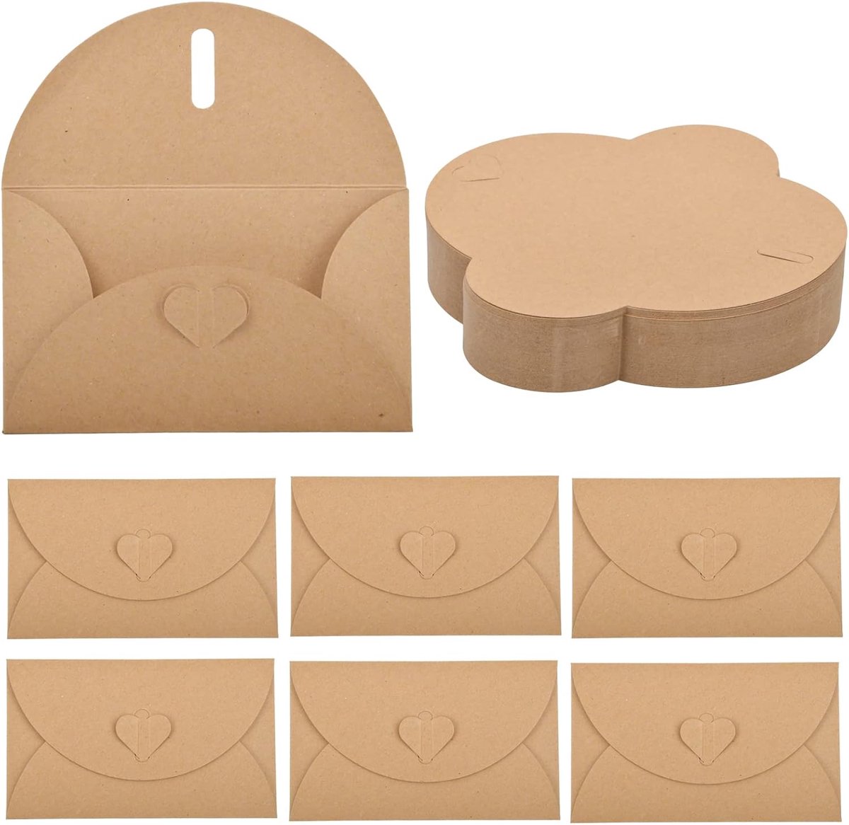 Enveloppen van kraftpapier, enveloppen, enveloppen met hartsluiting, van kraftpapier, enveloppen, ansichtkaarten, enveloppen, retro cadeaubonnen, enveloppen voor wenskaarten, uitnodiging verjaardagskaarten, 100 stuks
