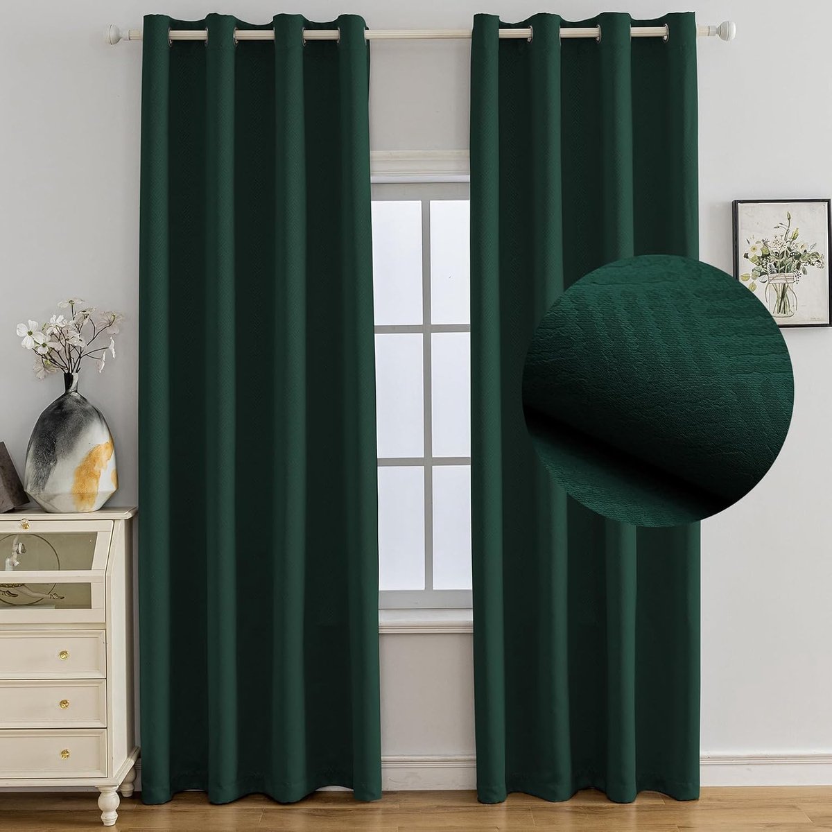Set Van 2 Thermische Verduisterende Gordijnen, 140x300 CM, Warmte-Isolerende Gordijnen, Geschikt Voor Woonkamer Slaapkamer, Modern Design Met Oogjes, Groen