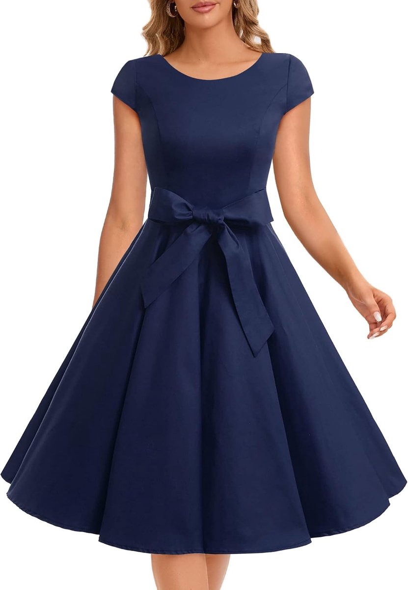 Vintage 1950s Polka Dot and Solid Color Prom Dresses Cap-Sleeve