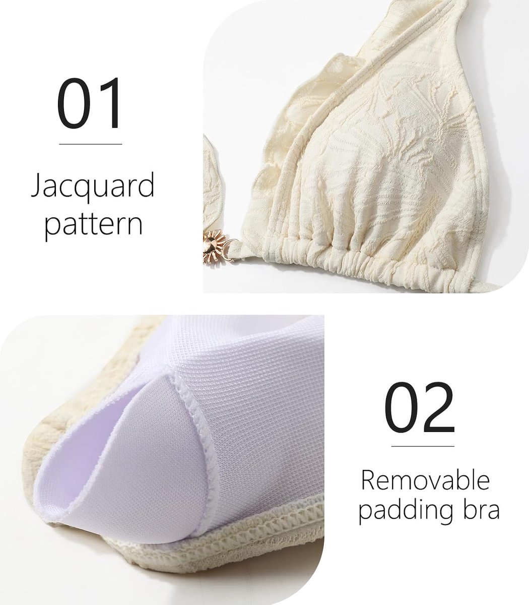 Bikiniset voor dames, nekhouder, triangel-bikinitop, bikinibroekje met trekkoord, lage taille, badpak met jacquardprint, gouden sluiting, tweedelig badpak