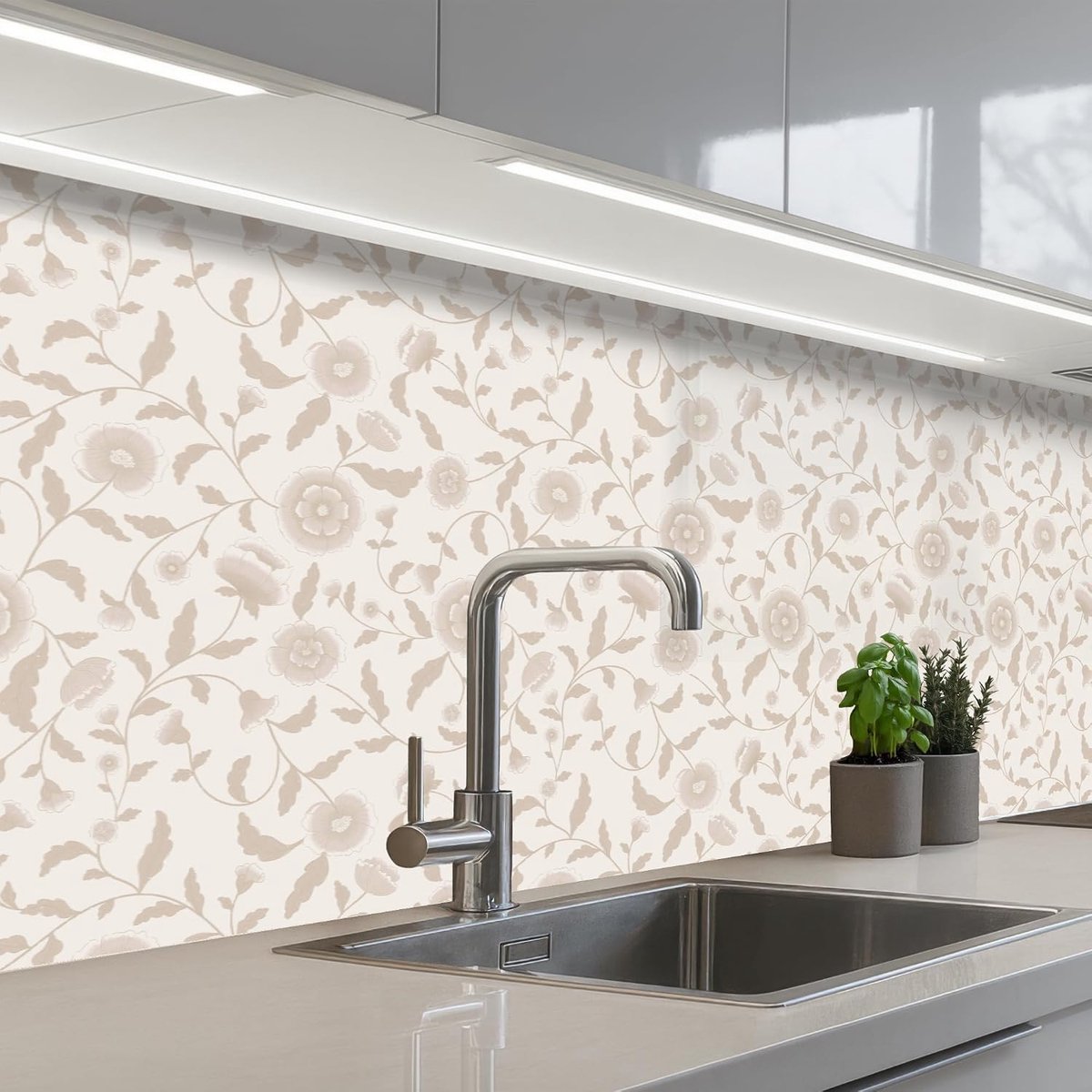 Keukenachterwand 60x200 cm zelfklevend keuken decoratie accessories home kitchen spatscherm Sierlijk - Bloemen - Beige