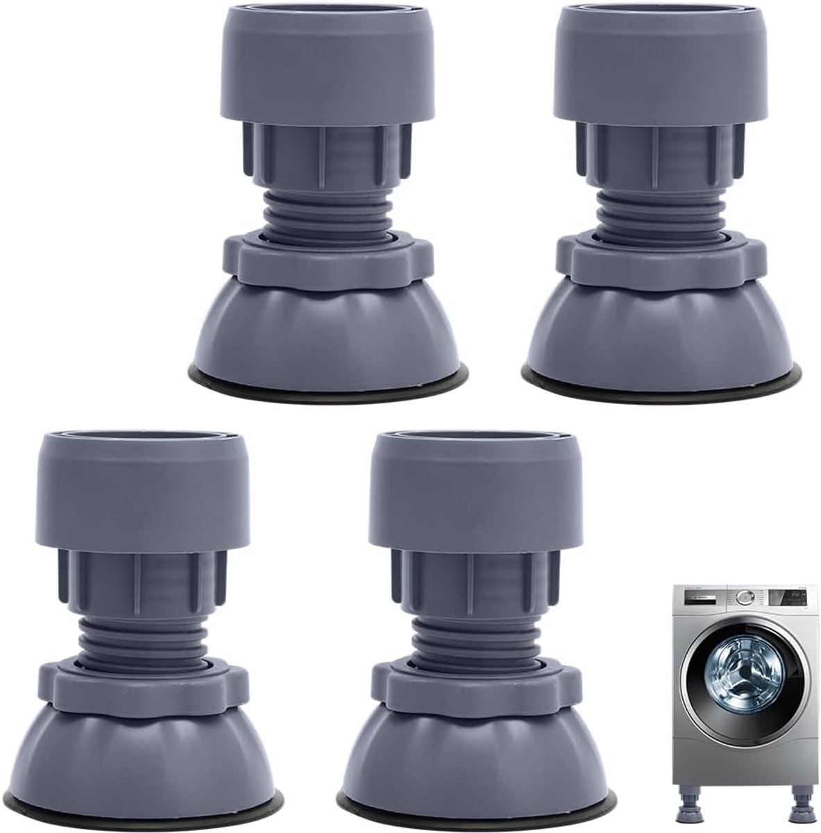 Dempers voor wasmachines en drogers, anti-trillingsdemper, verstelbare trillingsdemper, wasmachine voeten, hoogte 9,5 - 12,5 cm, verstelbare vibratiedemperpads