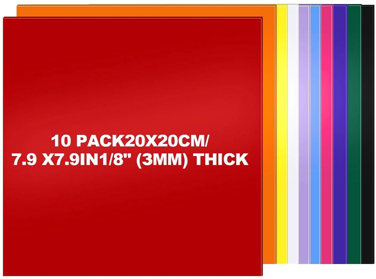 10 stuks acryl kunststof platen, 20 x 20 cm gietijzeren platen, gekleurde lasersnijplaten, kleurrijke acrylplaten, 3 mm voor doe-het-zelf sieraden, kunsthandwerk, fotolijstjes (10 kleuren)