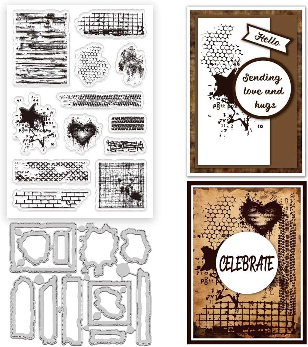Vlekken Textuur Stempels en Matrijzen voor Kaarten Maken Marks Patroon Clear Stempel Snijmallen Vintage Achtergrond Siliconen Stempel Inkt Vlekken Embossing Stencils voor DIY Scrapbooking