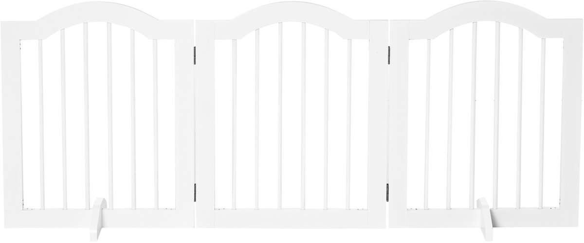 Veiligheidshek - modulair - opvouwbaar - voor huisdieren - met steunvoet - MDF - massief hout - 154,5 x 61 cm - wit