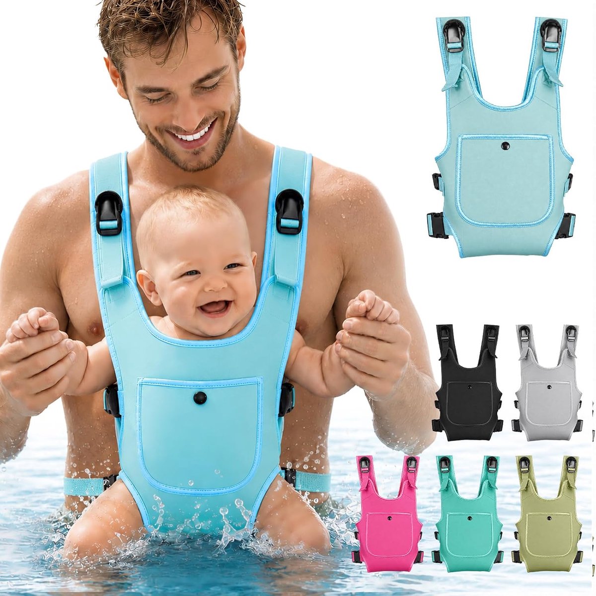 1 stuk -Babyzwemgordel- neoprenen water baby riem - pasgeboren tot klein kind - ergonomische waterdichte baby borststeun - verstelbare schoudergriem - lichte baby dragen uitrusting - geschikt voor de zomer zwembad zwemmen en strand - blauw