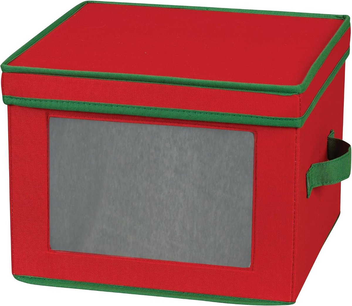 Essentials 536RED Holiday China Storage Chest with Lid and Handles | Dinner Plate | Red Canvas with Green Trim