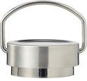 Zilverkleurige metalen dop met draagbeugel voor een thermosfles.